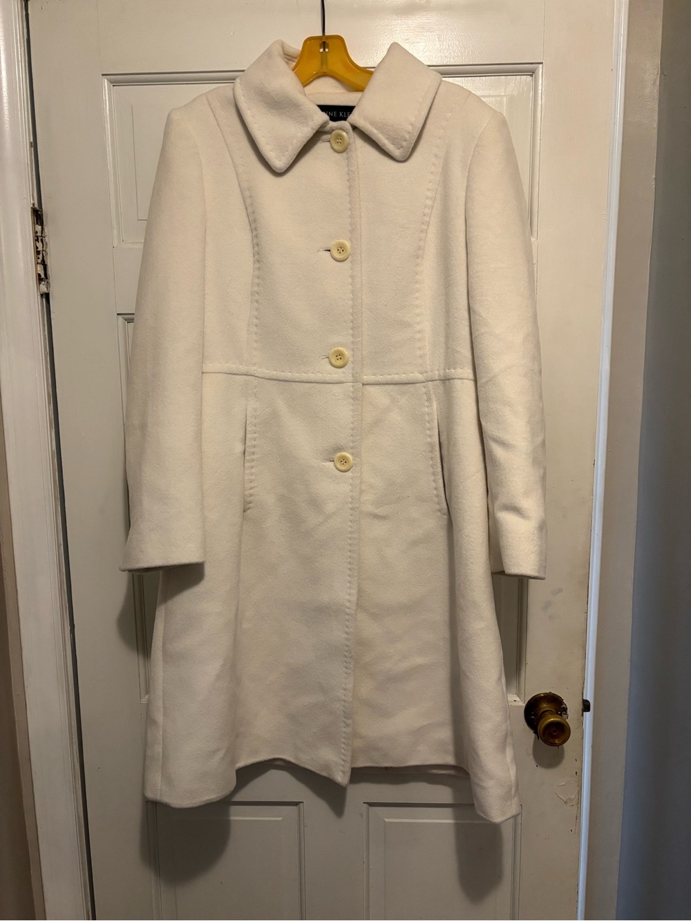 Anne Klein Ivory Button-Front Pea Coat